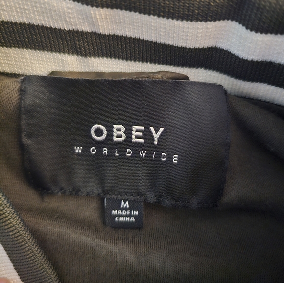 Obey Women’s Hooligans Street Varsity Olive Green Jacket Size Med - Picture 6 of 7